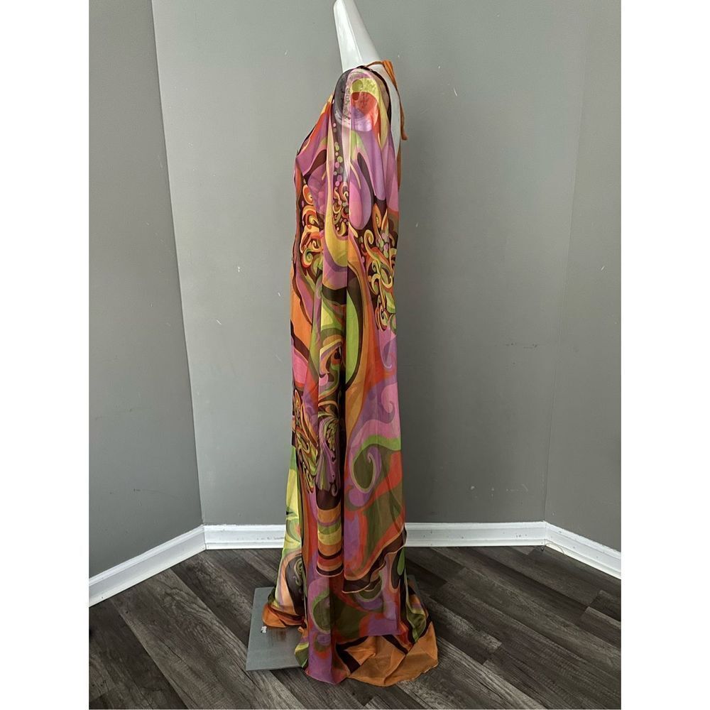 RAISA VANESSA PRINTED CHIFFON JUMPSUIT WITH DEEP NECK AND GOLD BUCKLE $2,290 - Picture 13 of 14
